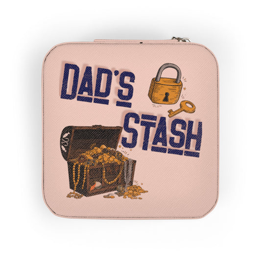 Dad's Stash jewelry box with a treasure chest and key graphic.