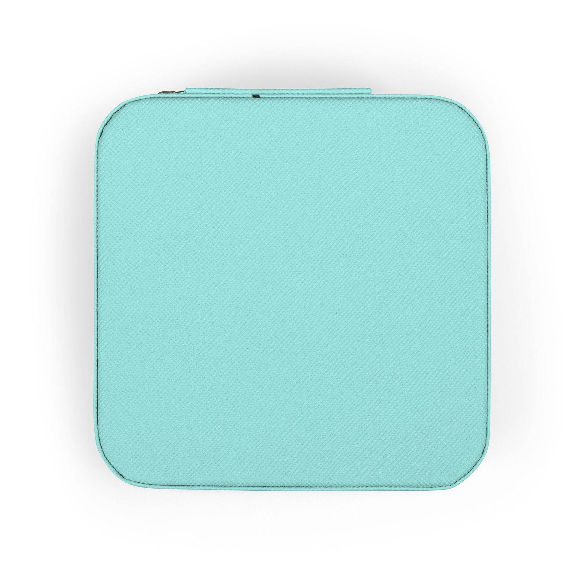 Turquoise textured jewelry organizer case with zipper.