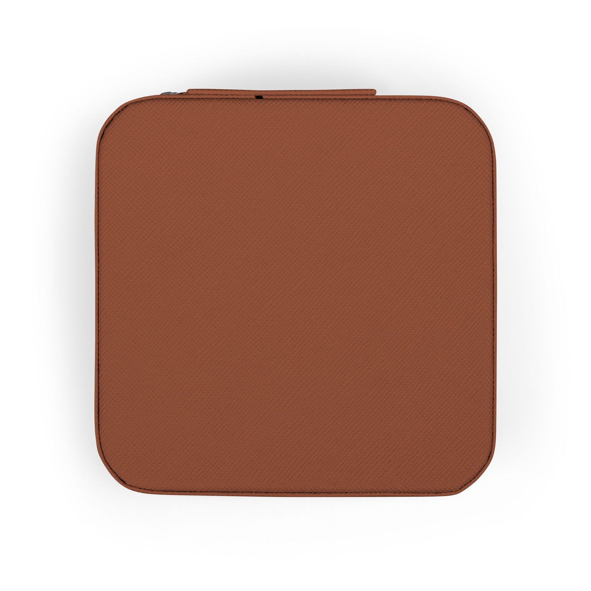 Brown textured case with rounded corners and zipper detail.