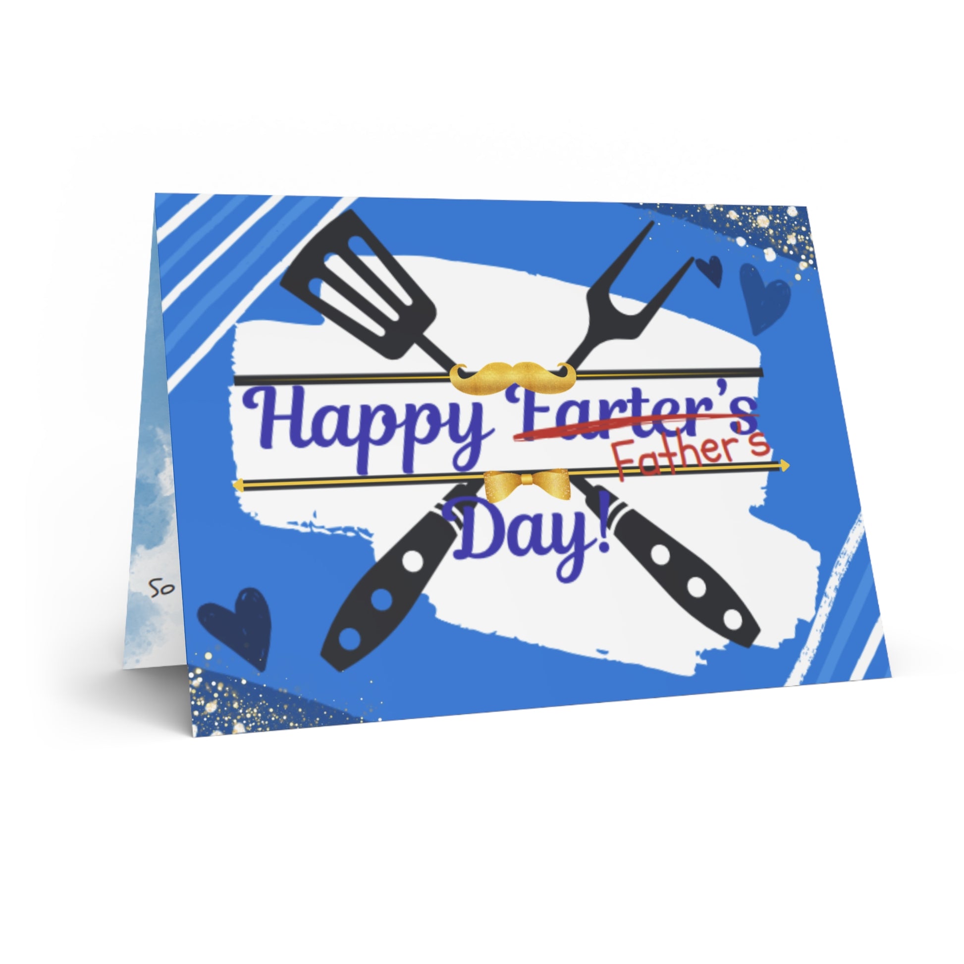Father's Day card with spatulas and forks, "Happy Father's Day!" text.