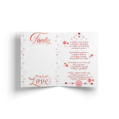 Mother's Day card with "Family is Love" and poem for "Best Mom".