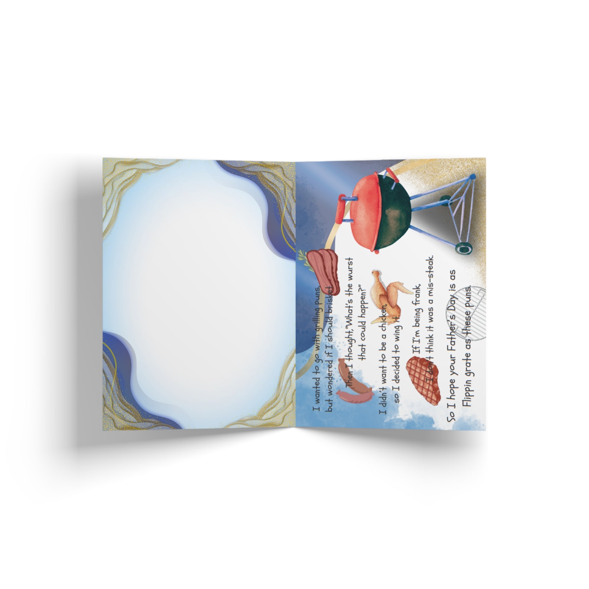 A book page with grilling-themed puns for Father's Day.