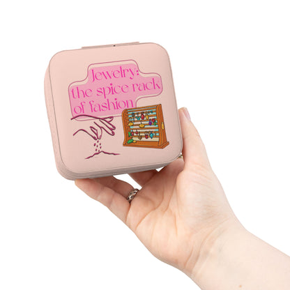 Jewelry box with text "Jewelry: the spice rack of fashion" and abacus graphic.