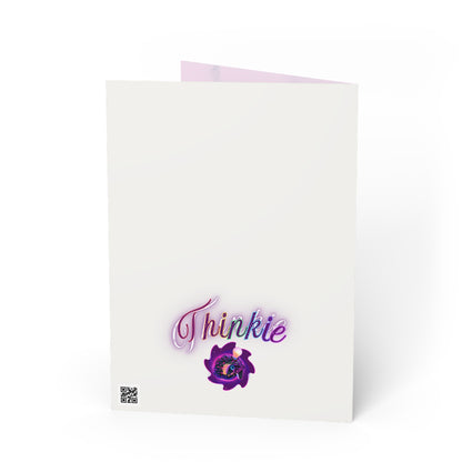 Greeting card with "Thinkie" logo and QR code on back.