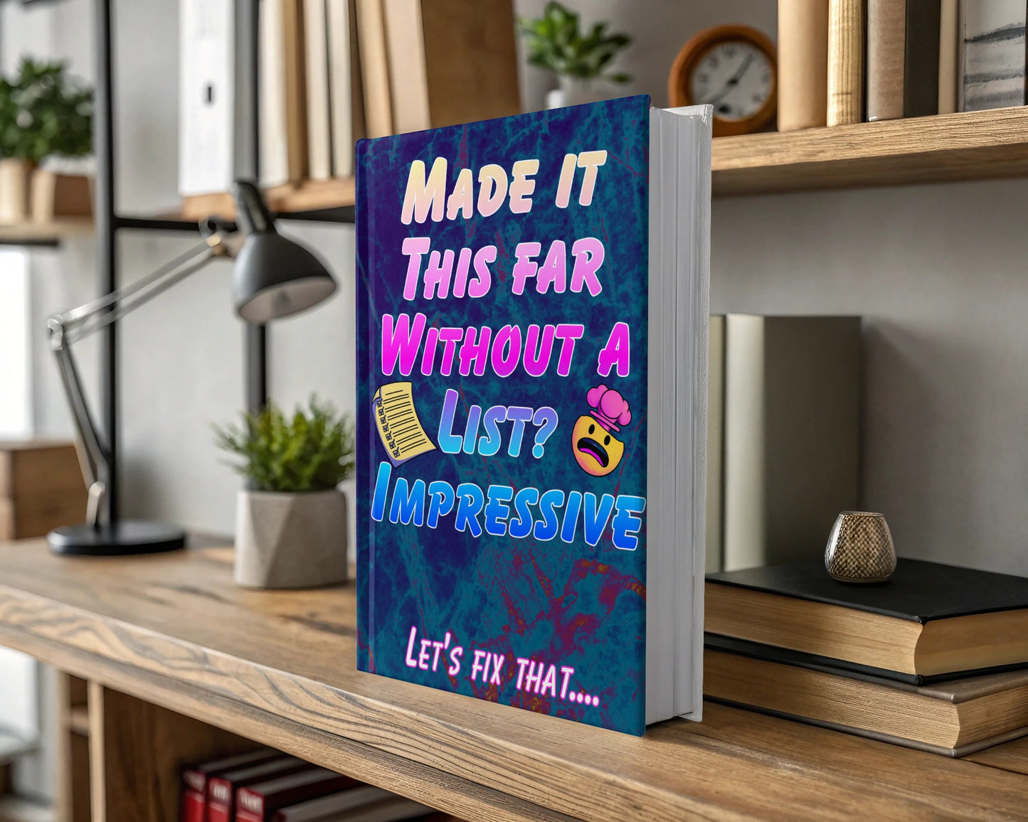 Book cover with "Made it this far without a list? 😲 Let's fix that...."