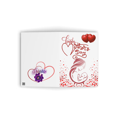 Happy Mother's Day card with mother and baby silhouette and heart confetti.